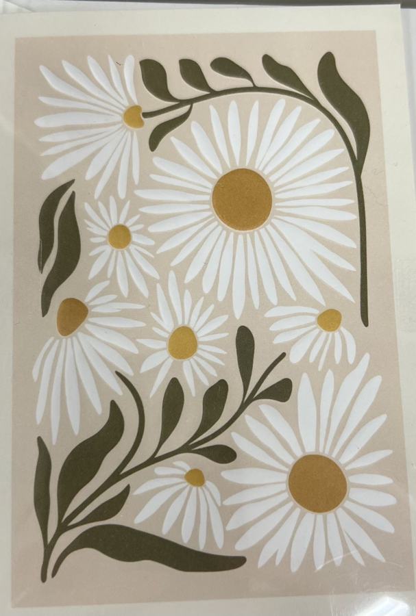 Idea per un motivo: margherite e rametti su fondo beige